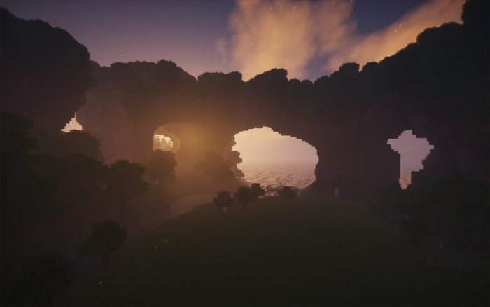 Sunset behind arches in Eldaria Islands