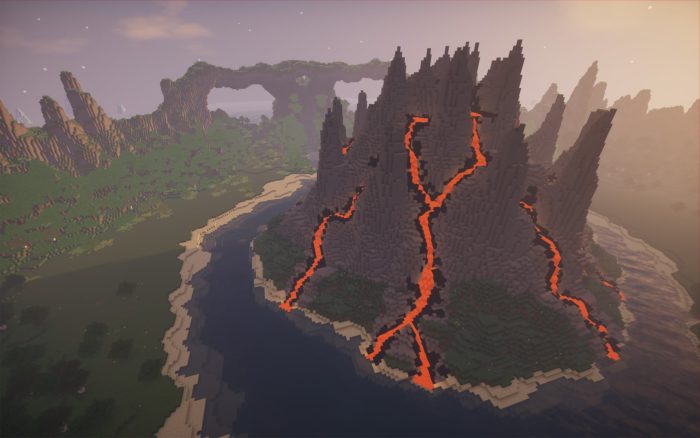 The volcano on Kurow Island in Minecraft
