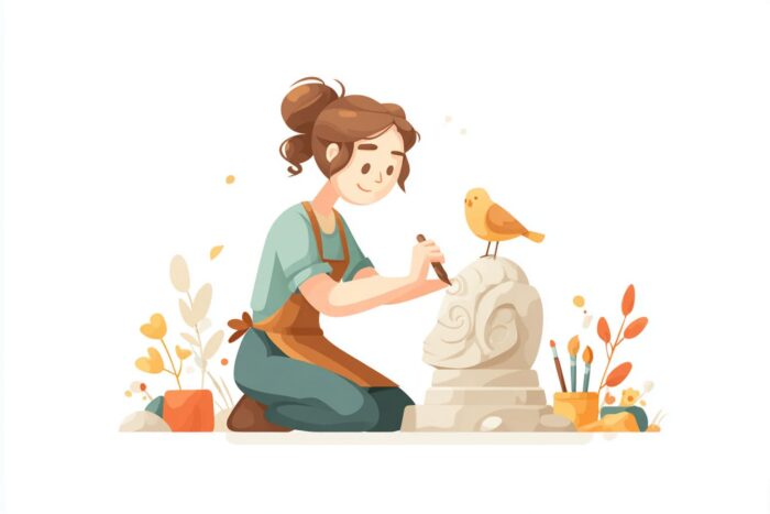 process over product - sculptor making a statue